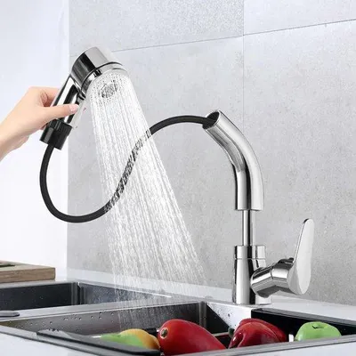 Produktbild von Unyqoos® Küchenarmatur, ausziehbarer Schlauch 60–75 cm & 360° drehbarer Auslauf, Softstrahl/Duschstrahl, höhenverstellbar 7,5 cm, Chrom, Keramikkartusche, Zinklegierung