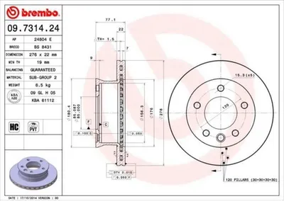 Produktbild von BREMBO Bremsscheiben (2 Stück) Vorderachse 09.7314.24