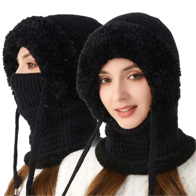 Produktbild von 3 in 1 Wintermütze mit Winddichte Schal und Masken, Balaclava & Halswärmer Set, Schwarz