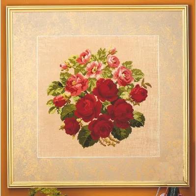 Zdjęcie produktu dla Permin Zestaw do haftu krzyżykowego "Tableau Roses", wzór liczony, 42x42cm, 70-5143