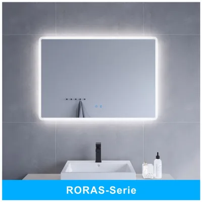 Produktbild von AQUABATOS® BORAS-Serie 100x70 cm LED Badspiegel mit Beleuchtung Badezimmerspiegel Beleuchtet Wandspiegel Licht Dimmbar Kaltweiß 6400K lichtspiegel Beschlagfrei Antibeschlag