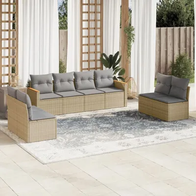 Produktbild von Design 8-tlg. Garten-Sofagarnitur mit Kissen Beige Poly Rattan, Gartenmöbel-Sets 2024 Neu