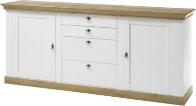 Produktbild von Sideboard 210cm im Landhaus-Stil LINARES-61 in Pinie weiß / Wotan Eiche Nb. - B/H/T ca.: 210/91/52 cm