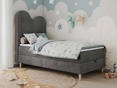 Produktbild von Boxspringbett, Einzelbett für Kinder, Jugendbett mit Matratze - FLOW - 90x180cm - Dunkelgrau - H3