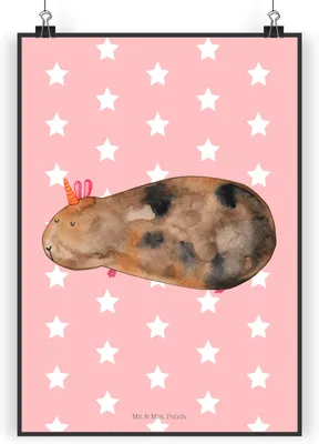 Produktbild von Mr. & Mrs. Panda Bild Einhorn Meerschweinchen DIN A5 - Rot Pastell - Geschenk, wanddeko, Unicorn, Einhörner, Wanddekoration, Plakat, Meerhörnchen, kunstdruck poster