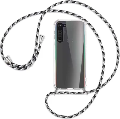 Produktbild von Handykette Backcover-Schutzhülle mit Band (Metall silberfarben) für Motorola Edge - schwarz/grau/weiß