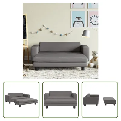 Produktbild von The Living Store Kindersofa mit Hocker Grau 100x50x30 cm Kunstleder