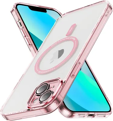 Immagine prodotto di Custodia magnetica trasparente per iPhone 13 Mini, compatibile con MagSafe, custodia protettiva ibrida antiurto rosa