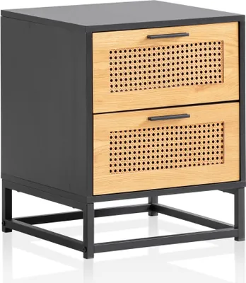 Immagine prodotto di Consolle da letto nera con vimini viennese 45x45x56 cm comodino senza tempo, comodino borsa letto con cassetti, comodino con contenitore | Wohnling