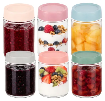 Immagine prodotto di Barattoli per conserve Relaxdays, set da 6, 350 e 450 ml, coperchio a vite, conservazione, barattoli per conserve, trasparenti/colorati