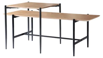 Image de CALICOSY - Lot de 2 tables basses gigognesReproduction chêne pieds métal noir - JESSIE