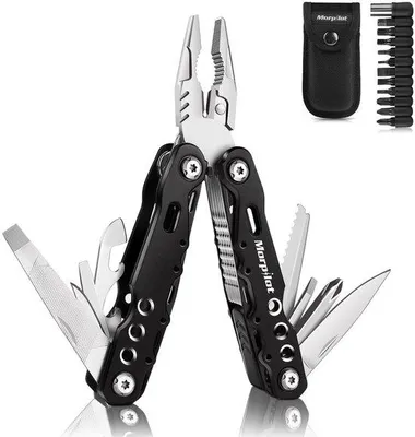 Productafbeelding van Multitool gereedschap, 25-in-1 opvouwbare roestvrijstalen multifunctionele tang, multitools als snijder, flesopener en karabijnhaak, met 11 schroevendraaierbits en riemcliptas
