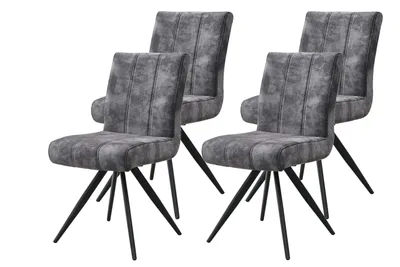 Produktbild von Hela Tische, 4er SET Drehstuhl Esszimmerstuhl Porto, Bezug Velvet Anthrazit, Lehne mit Griff, 360° drehbar, FEDERKORB Polster, Rundrohr-Stativgestell