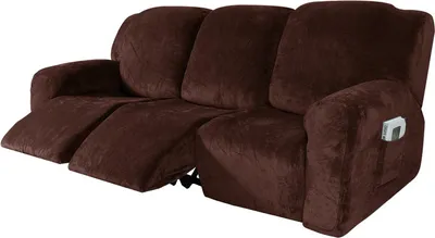 Image de 8 PCS Stretch Recliner Housse de canapé Protection de meuble pour 3 coussins de canapé, Marron