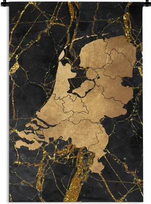 Produktbild von MuchoWow® Wandteppich Wandbehang Karte - Niederlande - Gold 120x180 cm Tapisserie Dekoration Wandtuch - Schlafzimmer - Dekorationen für das Haus