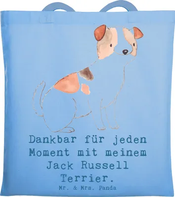 Produktbild von Mr. & Mrs. Panda Beutel Jack Russell Terrier Moment - Sky Blue - Geschenk, studententasche, Shopping Tasche, Stoffbeutel, Tote Bag