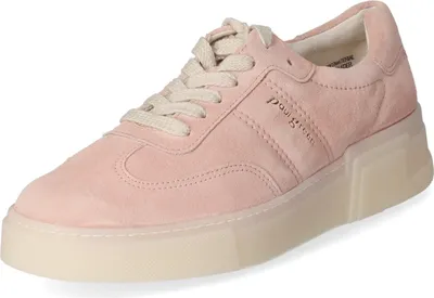 A single pink low-top sneaker is shown from a three-quarter side view against a white background.