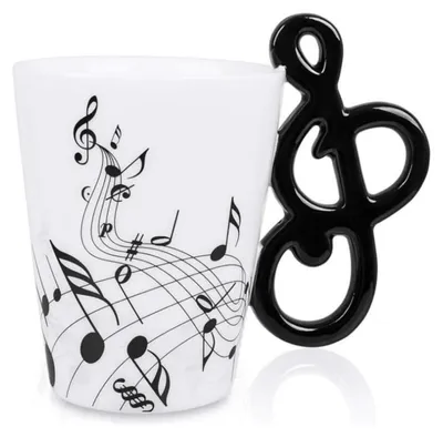 Image de Tasse à café, motif note de musique, 220 ml, en porcelaine, compatible lave-vaisselle, idée cadeau