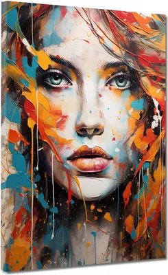 Produktbild von Pop Art Face Frau frontal Leinwandbild Wandbild Kunstdruck XL Wanddeko: 75x100x4cm
