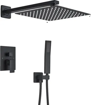 Produktbild von Schwarze Regendusche Armatur, langlebiger Edelstahl, quadratisches Design, 2 Wege 8 Zoll A