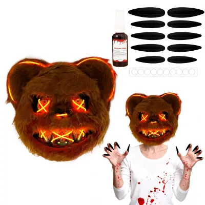 Leuchtende Bärenmaske für Halloween, Grusel-Tiermaske