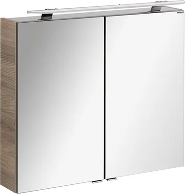 Produktbild von FACKELMANN LED Spiegelschrank LUXOR / Badschrank mit Soft-Close-System / Maße (B x H x T): ca. 80 x 68 x 16 cm / Schrank fürs Bad mit Spiegel und LED-Aufsatzleuchte / 2 Türen / Korpus: Braun hell