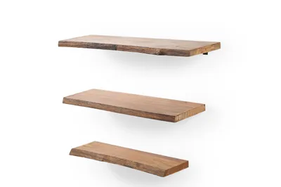 Produktbild von iAnanas Deko-Wandregal 3er Set Holzregal - Naturkante mit Metallhalterung
