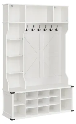 Produktbild von Garderobenständer & Kleiderständer - Flurmöbel - Mit Schuhablage - Verstellbare Regale - 6 Dreifachhaken - Weiß