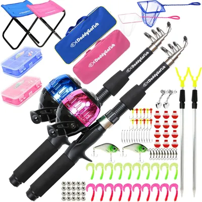 Imagen del producto de Kit de pesca para niños, que incluye una caña telescópica y accesorios