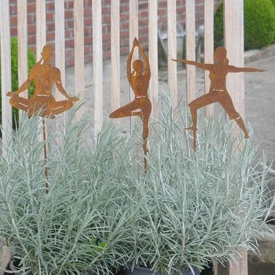 Produktbild von Famanu Gartenstecker Set von 3 - Dekorative Figuren für Balkon und Terrasse - Rostoptik