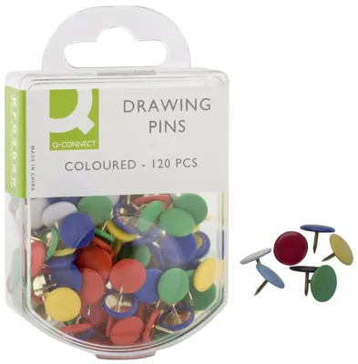 Produktbild von Q-Connect® KF02020 Reißnägel, kunststoffüberzogen, farbig sortiert, 120 Stück