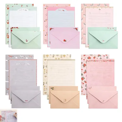 Imagen del producto de Papelería con sobres, juego de 54 piezas, formato A5, con líneas, 6 diseños, ideal para invitaciones