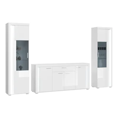 Produktbild von Skylight Regal System 3 Teile mit Licht Hochglanz weiß, weiß, Glas grau.