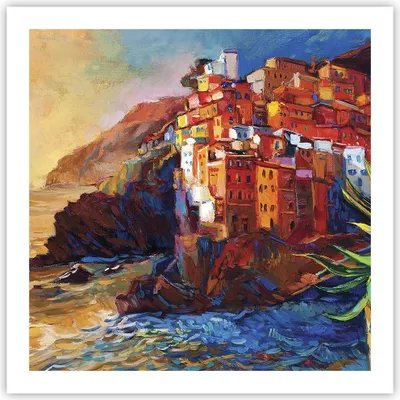 Produktbild von Poster - Poster ohne Rahmen - Manarola Bunt Öl - 60x60 cm - Wand Bild - Wanddeko - Wandbilder - Kunstposter - Wandposter - Bilder - Kunstdruck - Wanddekoration - Wandbild - P2XAC60x60-4164