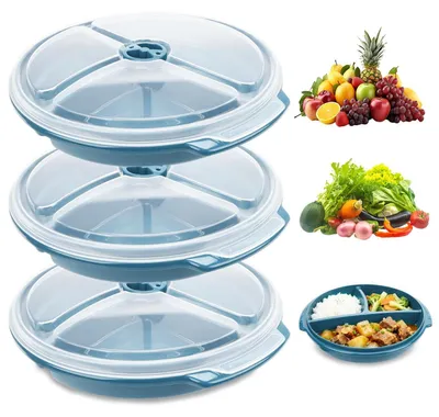 Immagine prodotto di Set di 3 piatti per microonde con coperchio, forma rotonda