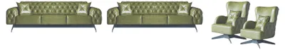 Obrázok produktu pre Sedacia súprava Gauč 3-sedák Kožené kreslo Zelená Klasické čalúnenie Chesterfield 4ks.