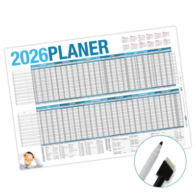 Produktbild von itenga Urlaubsplaner 2026 Wandkalender DIN A1 abwischbar mit Stift Set