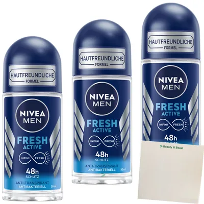 Produktbild von Nivea Men Roll-On Fresh Active Deoroller 3er Pack (3x50ml) + usy Block
