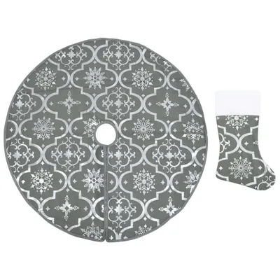 Image de vidaXL Couverture de luxe pour arbre de Noël avec chaussette Gris 122 cm Tissu