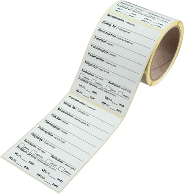 Produktbild von Selbstklebendes Reifenetikett mit metallisierter Rückseite zur Kennzeichnung bei der Radeinlagerung, Format: B 80 x H 120 mm, Weiß, Verpackungseinheit: 1 ROL/100