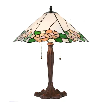 Produktbild von Clayre & Eef Tiffany Tischlampe 44x61x64 cm Weiß Grün Glas Blumen