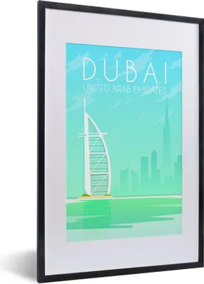 Produktbild von MuchoWow® MuchoWow® Gerahmtes Poster Illustration der Stadt Dubai, Vereinigte Arabische Emirate 40x60 cm - Poster mit zchwarzem Bilderrahmen - Poster in Rahmen