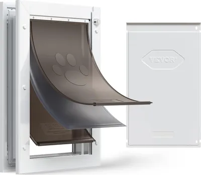 Produktbild von VEVOR Hundeklappe (Groß) mit 3 Magnetklappen & Metallrahmen, Wetterfeste Katzenklappe für Innen- und Außentüren, Katzentür Hundetür Haustierklappe Weiß 26,04 x 41,28 cm (Breite x Höhe) Haustiertür