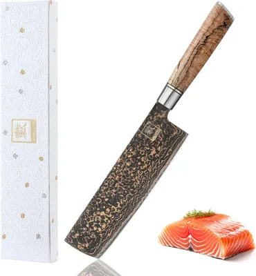 Produktbild von Zayiko BlackMagma – Nakiri Messer 18 cm | Gemüse-Spezialist aus Damaststahl mit Ahornholzgriff