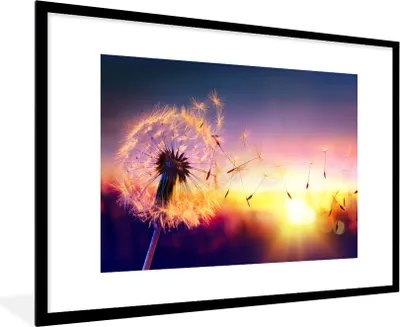 Produktbild von MuchoWow® Gerahmtes Poster Löwenzahn - Blumen - Sonnenuntergang - Horizont - Nacht 90x60 cm - Poster mit Schwarzem Bilderrahmen Wandposter Rahmen Foto Bilder - Wanddekoration - Fotos