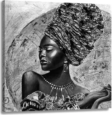 Produktbild von Leinwandbild Wandbild afrikanische Frau schwarz-weiß: 120x120x4cm