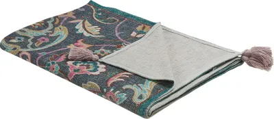 Produktbild von BELIANI Kuscheldecke Mehrfarbig Baumwolle 130 x 180 cm mit floralem Motiv und Quasten für Bett Sofa Couch Sessel Wohnzimmer