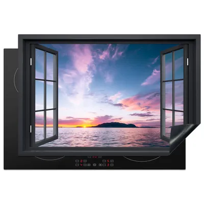 Produktbild von KitchenYeah© Herdabdeckplatte Mit Blick auf - Meer - Sonnenuntergang , 78x52cm, Küche Deko, Glaskeramikkochfeld Herdabdeckung, Abdeckplatte fùr Kochfeld