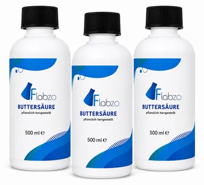 Produktbild von Buttersäure hochrein – 3 × 500 ml (1,5 Liter) – Laborqualität – Butyric Acid