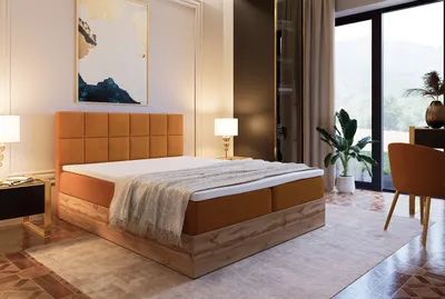 Produktbild von Marlux-Meble Riko III Kontinentalbett 160x200 cm Modern Bequemes Hochbett Gepolstert Mit Matratze Und Zwei Bettzeugbehälter (Itaka 33 - Honigfarbe)